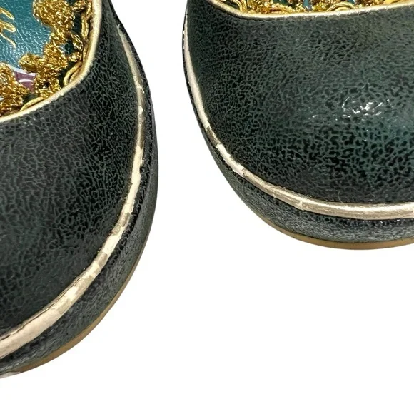 Irregular Choice Green Leather Gold Ricrac Slip On Platform Pumps Heels Women 38 - Picture 6 of 14